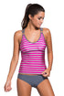 Grey Rosy Striped Strappy Two Piece Swimsuit